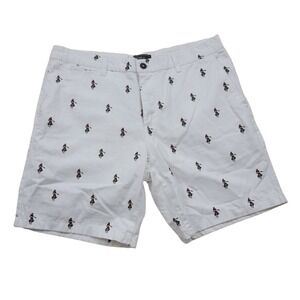 Forever 21 Mens Chinos Shorts White Green  Hawaiian Dancer Flat Front Pockets 36